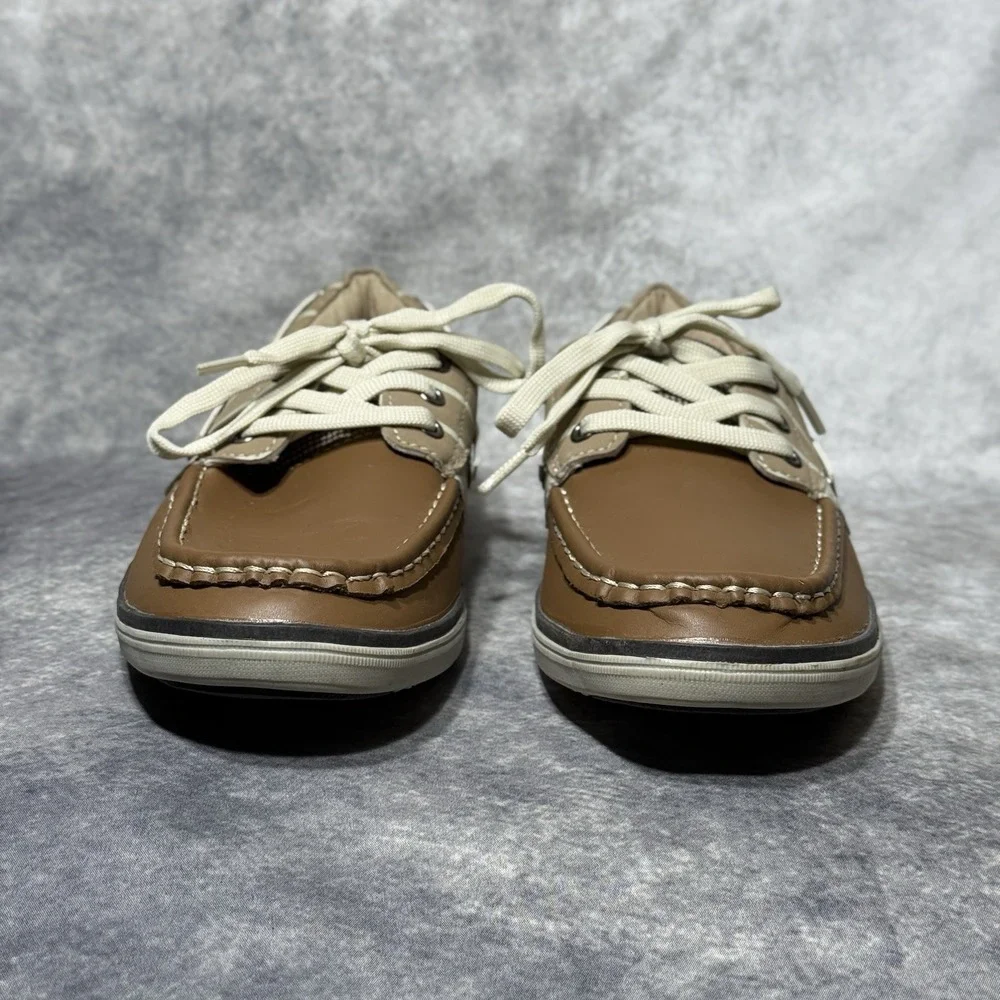 Sedagatti Mens‎ Boat Shoes Size 6.5M Brown Beige Casual Lace Up Moc Toe Nautical